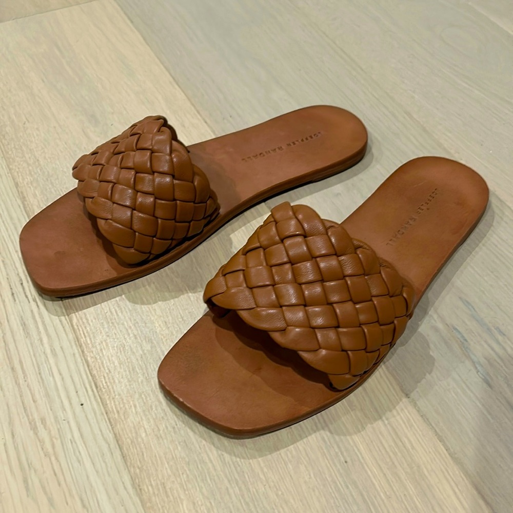 Loeffler Randall Lorainne cognac nappa leather woven slide sandals - Picture 1 of 4
